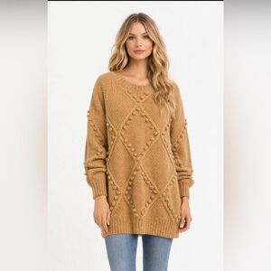 Moth Anthropologie Textured Wood Knit Pom Pom Sweater Large